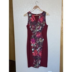 Black Halo Deep Red Floral Sheath Dress Size 8 Cocktail